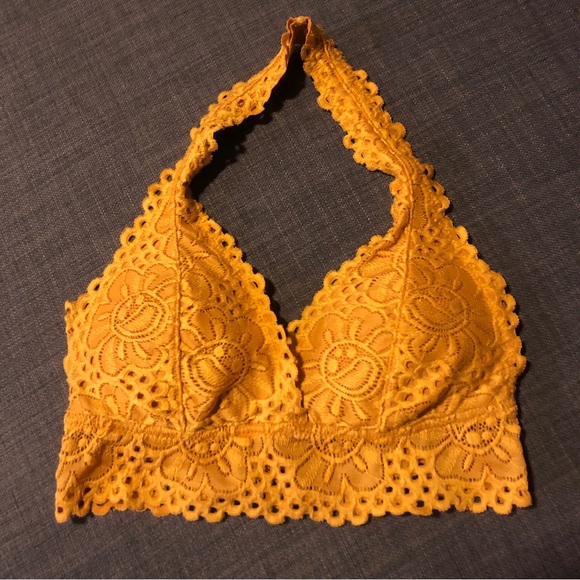 Tops - Yellow Lace Flower Halter Bra Top - XS